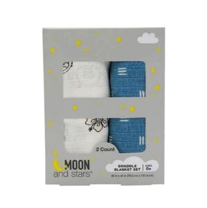 MOON and Stars 2 Count Blue/White 30"x40" Baby Swaddle Blanket Set Ages 0+